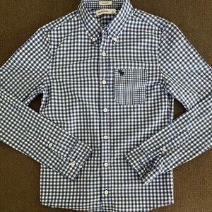 Boys Abercrombie Checkered Long Sleeve Button Front Shirt Size L Blue/White